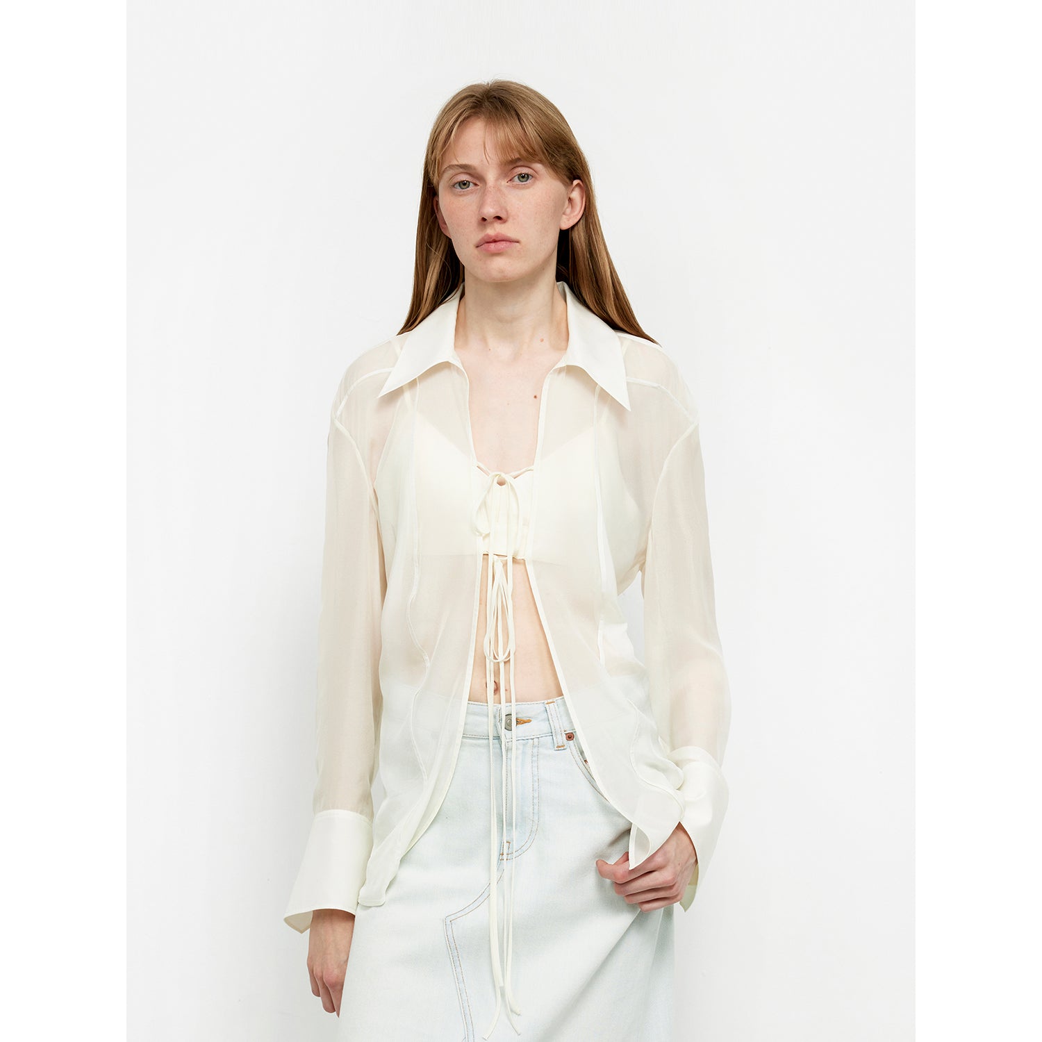 Silk Chiffon Lace-Up Shirt